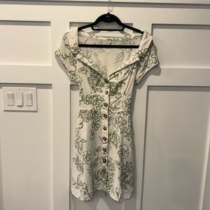 Free People Floral Green and White Button-Down Dress linen blend size 4